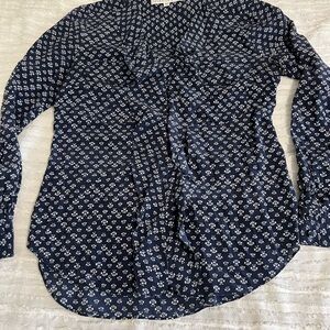 Veronica Beard Blue Long Sleeve Lotus Print Ruffle Front Blouse Size 6